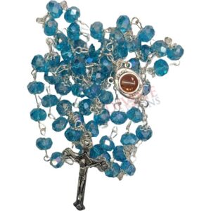 Light Blue Crystal Jerusalem Rosary with Holy Soil Medal