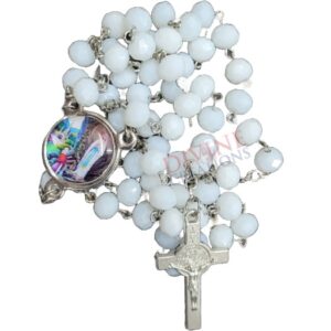White Opaque Crystal Rosary with MotherMary Medal - 8mm