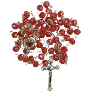 Red Crystal Jerusalem Rosary with Holy Soil Medal