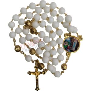 White Gold Matt Rosary with Mother Mary Medal - 8mm