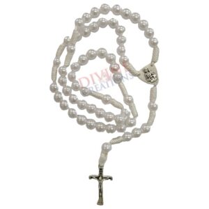 Pearl White Rosary with St Anthony Medal
